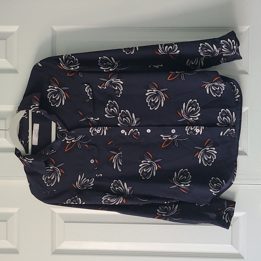 Navy blue patterned top from LOFT